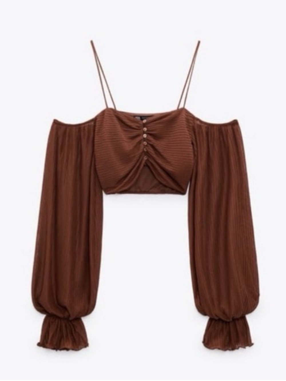 Zara Brown Ruched Off-Shoulder Festival Crop Top Size Small